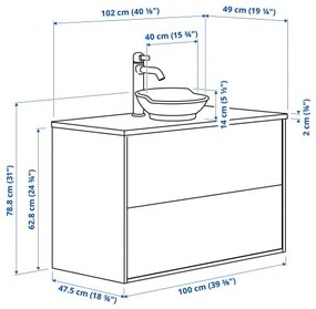 TÄNNFORSEN/VÄSTER βάση νιπτήρα με συρτάρι/νιπτήρα/μπαταρία, 102x49x79 cm 995.683.43