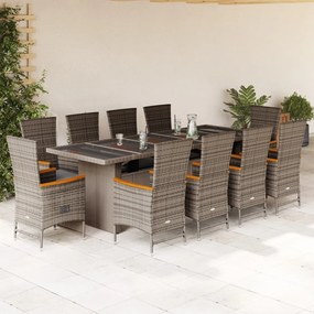 vidaXL Σετ Τραπεζαρίας Κήπου 11 Τεμαχίων Γκρι Συνθ. Ρατάν με Μαξιλάρια
