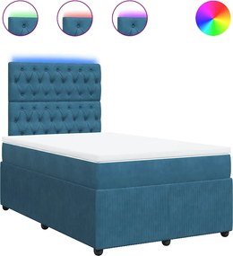 vidaXL Κρεβάτι Boxspring με Στρώμα Μπλε 120x200 εκ. Βελούδινο