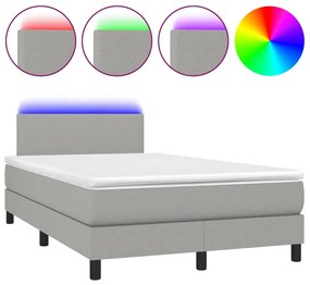 vidaXL Κρεβάτι Boxspring με Στρώμα & LED Αν.Γκρι 120x190εκ. Υφασμάτινο