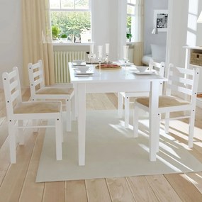 Καρέκλες Τραπεζαρίας 4 τεμ. Λευκές Καουτσουκόδεντρο/Βελούδο
