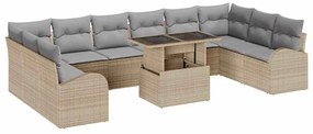 vidaXL Σετ Καναπέ Κήπου με μαξιλάρι 11 pcs Μπεζ Πολυ ράταν