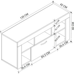 Έπιπλο τηλεόρασης Midili sapphire oak-ανθρακί 135x42x61εκ