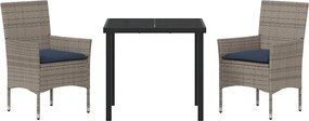 vidaXL Σετ τραπεζιού και καρέκλας 3 pcs Γκρι και Navy Blue Ράτα PE