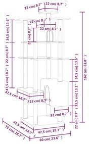 Γατόδεντρο Σκούρο Γκρι 162 εκ. με Στύλους Ξυσίματος από Σιζάλ - Γκρι