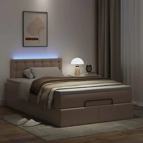 VidaXL Οθωμανικό κρεβάτι με στρώματα & LEDs Cappuccino Faux Leather