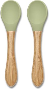 SILICONE SPOONS + BAMBOO 2PCS NATURAL FRESH GREEN