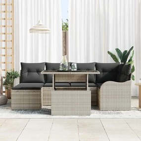 vidaXL Σετ Κήπου 7 Τεμαχίων με Μαξιλάρια Ανοιχτό Γκρι Πολυ Ράντον