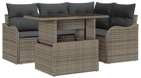vidaXL Σετ Καναπέ Κήπου με μαξιλάρι 5 pcs Γκρι Πολυ ράταν