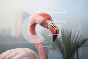 Σετ των 2 Intra Συλλεκτικό Ξύλινο Παζλ Plywood 4mm - Ροζ Φλαμίνγκο που στέκεται σε αστικό περιβάλλον Σε Ξύλινο Κουτί - Διαστάσεις: 10x10 cm – 25 κομμάτια