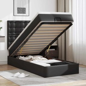 vidaXL Οθωμανικό κρεβάτι με στρώμα &amp; LEDs Μαύρο Συνθετικό δέρμα