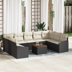 vidaXL 10 τεμάχιο σετ καναπέ κήπου με μαξιλάρια μαύρο πολυκαρβόνιο ακακίας