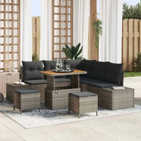 vidaXL Σετ Καναπέ Κήπου με μαξιλάρι 8 pcs Γκρι Πολυ ράταν