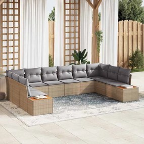 vidaXL Σετ Καναπέ Κήπου με μαξιλάρι 10 pcs Μπεζ Πολυ ράταν