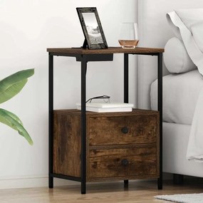 vidaXL Κομοδίνο με Σταθμό Φόρτισης με συρτάρι 2 pcs Καπνιστή δρυς