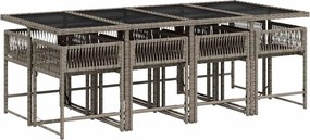 vidaXL Σετ Τραπεζαρίας Κήπου 9 τεμ. Γκρι Συνθ. Ρατάν με Μαξιλάρια