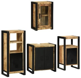 vidaXL Σετ Επίπλων Μπάνιου Επιτοίχιο 4 pcs Καφέ Στερεό ξύλο μάνγκο