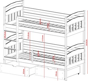 GABI 80x180 grey bunk bed Lano Furniture