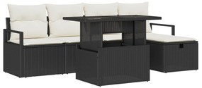 vidaXL Σετ Καναπέ Κήπου 6 Τεμαχίων με Μαξιλάρια Μαύρη Πολυ Ράτα