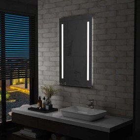 Καθρέφτης Μπάνιου Τοίχου με LED και Ράφι 60 x 100 εκ. - Ασήμι