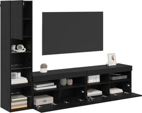 vidaXL Μονάδα Τοίχου Τηλεόρασης 4 pcs Μαύρη Οξυά Επεξεργασμένο ξύλο