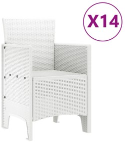 vidaXL Σετ Τραπεζαρίας Κήπου 15 τεμαχίων Λευκό Πολυ Ράτταν