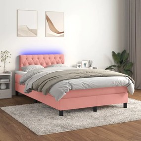 vidaXL Κρεβάτι Boxspring με Στρώμα &amp; LED Ροζ 120x190 εκ. Βελούδινο