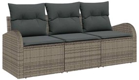 vidaXL Σετ Καναπέ Κήπου με μαξιλάρι 3 pcs Γκρι Πολυ ράταν