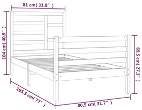 vidaXL Πλαίσιο Κρεβατιού Λευκό 75x190 εκ. Μασίφ Ξύλο Small Single