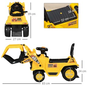 HOMCOM Εκσκαφέας οδήγησης, με δαγκάνα, κόρνα, ηχητικά εφέ, αποθηκευτικός χώρος, προστασία από ανατροπή, για παιδιά 2-4 ετών