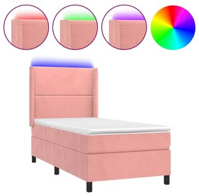 ΚΡΕΒΑΤΙ BOXSPRING ΜΕ ΣΤΡΩΜΑ &amp; LED ΡΟΖ 100X200 ΕΚ. ΒΕΛΟΥΔΙΝΟ 3139492