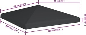 vidaXL Κάλυμμα για Κιόσκι Γκρι 3 x 3 μ. 310 γρ./μ²