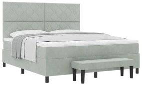 vidaXL Κρεβάτι Box Spring  με Στρώμα & Πάγκο Ανοιχτό Γκρι 180x200 εκ. Βελούδινο