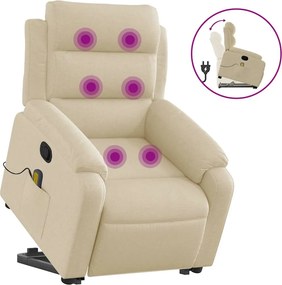 vidaXL Πολυθρόνα Μασάζ Ανακλινόμενη με Ανύψωση Κρεμ Υφασμάτινη