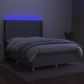 vidaXL Κρεβάτι Boxspring με Στρώμα &amp; LED Αν.Γκρι 140x190εκ. Υφασμάτινο