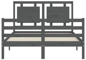 vidaXL Πλαίσιο Κρεβατιού με Κεφαλάρι Γκρι 140 x 190 εκ. από Μασίφ Ξύλο