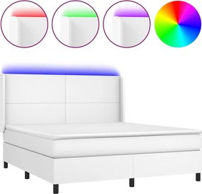 vidaXL Κρεβάτι Boxspring με Στρώμα &amp; LED Λευκό 160x200 εκ. Συνθ. Δέρμα