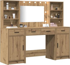 vidaXL Σετ Τραπέζι Ντυσίματος με LED 3 τμχ. Artisan Oak