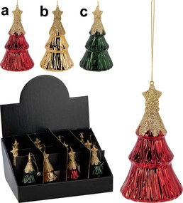 Χριστουγεννιάτικο Στολίδι Δέντρο από Γυαλί 7x13cm σε 3 σχέδια 672689 (b)