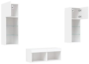 vidaXL Ντουλάπια Τηλεόρασης Τοίχου 4 Τεμ. με Φώτα LED Λευκά
