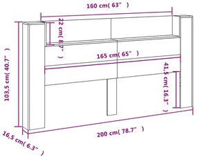 Κεφαλάρι με Αποθηκ. Χώρο &amp; LED Καφέ Δρυς 200x16,5x103,5 εκ. - Καφέ