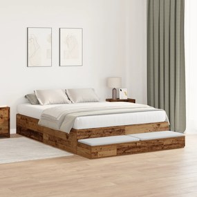 vidaXL Κρεβάτι Αποθήκευσης Παλιού Ξύλου 150x200 εκ