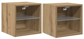 vidaXL Ντουλάπια τοίχου τηλεόρασης με φώτα LED 2 τεμάχια Artisan Oak