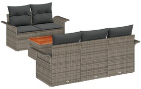 vidaXL Σετ 6 Κομματιών Καναπέ Κήπου με Μαξιλάρια Γκρι Πολυ Ράτανα Ακακία