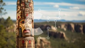 Intra Συλλεκτικό Ξύλινο Παζλ Plywood 4mm - Εγγενής πόλος τοτέμ σε γραφικό φυσικό περιβάλλον Σε Ξύλινο Κουτί - Διαστάσεις: 10x10 cm – 25 κομμάτια