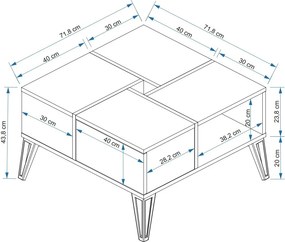 Τραπεζάκι Σαλονιού Atlantic Πεύκο / Μαύρο GRULO 71.8x71.8x43.8