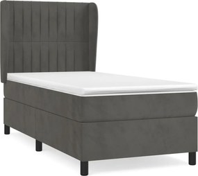 vidaXL Κρεβάτι Boxspring με Στρώμα Σκούρο Γκρι 100x200 εκ. Βελούδινο