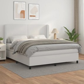 Κρεβάτι Boxspring με Στρώμα Λευκό 180x200 εκ. Συνθετικό Δέρμα