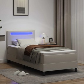vidaXL Κρεβάτι με ελατήρια με στρώμα Λευκό 90 x 200 cm Τεχνητό δέρμα