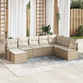 vidaXL Σετ Καναπέ Κήπου 8 pcs Μπεζ, Κρέμα Πολυ rattan, βαμμένο ατσάλι